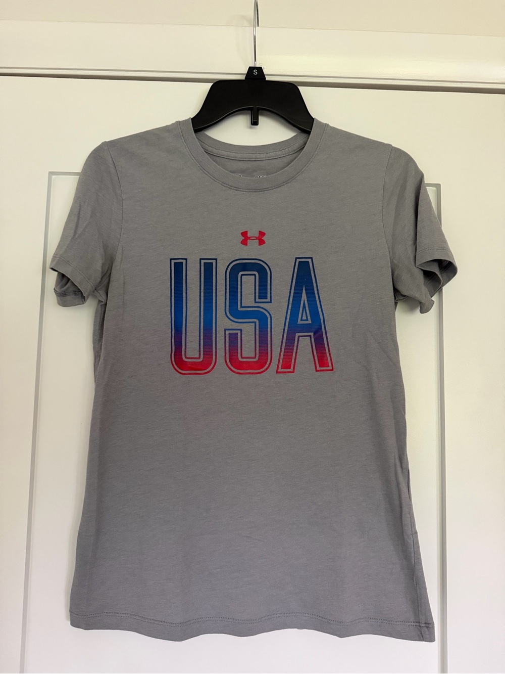 Under Armour Gray USA Short Sleeve Tee with Blue and Red Logo